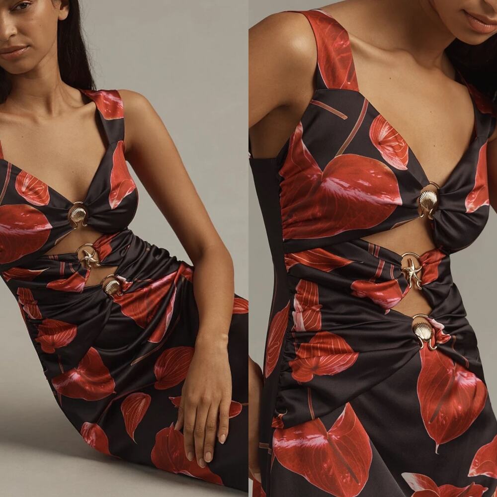 NWT Anthropologie Wolf Gang Merci Sleeveless Noir Anthurium Cutout Maxi Dress XL - Picture 3 of 15
